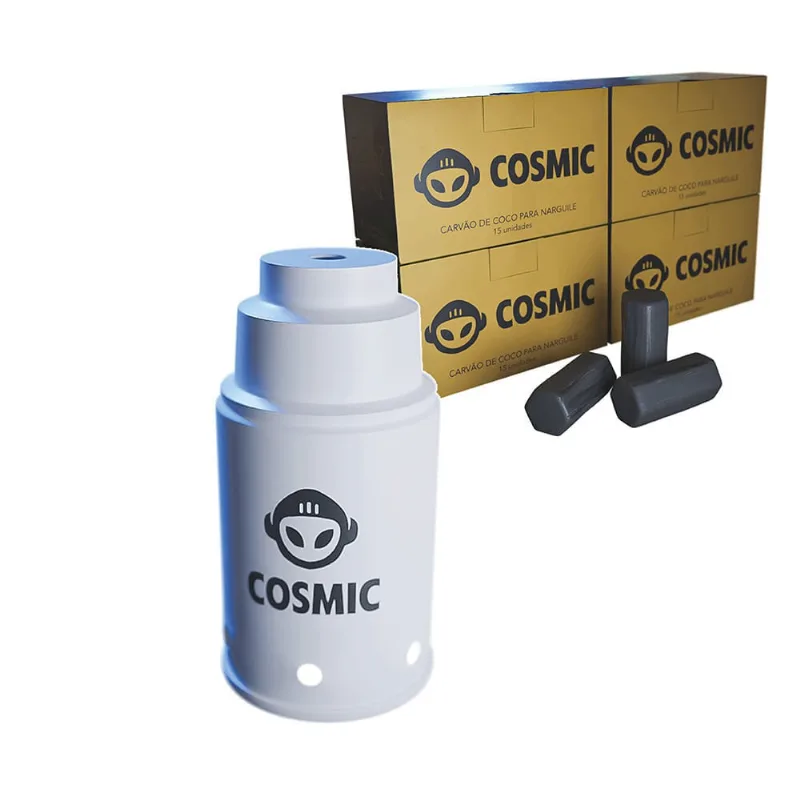 kit Carvão de Coco 1kg Longa Duração e Abafador Branco Pequeno/Médio em Alumínio - Cosmic