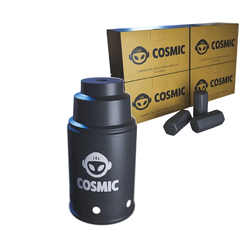 kit Carvão de Coco 1kg Longa Duração e Abafador Preto Pequeno/Médio em Alumínio - Cosmic