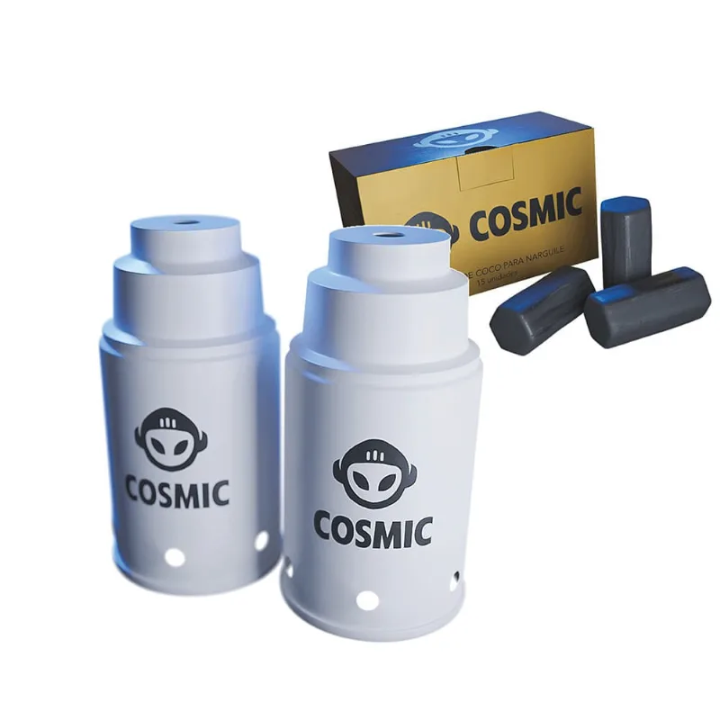 kit Carvão de Coco 250g Longa Duração e 02 Abafador Branco Pequeno/Médio em Alumínio - Cosmic
