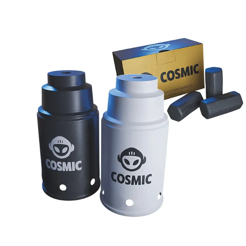 kit Carvão de Coco 250g Longa Duração e 02 Abafador Branco/Preto Pequeno/Médio em Alumínio - Cosmic