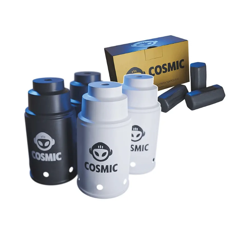 kit Carvão de Coco 250g Longa Duração e 04 Abafador Branco/Preto Pequeno/Médio em Alumínio - Cosmic