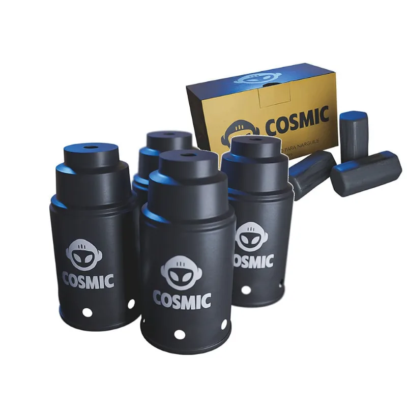 kit Carvão de Coco 250g Longa Duração e 04 Abafador Preto Pequeno/Médio em Alumínio - Cosmic
