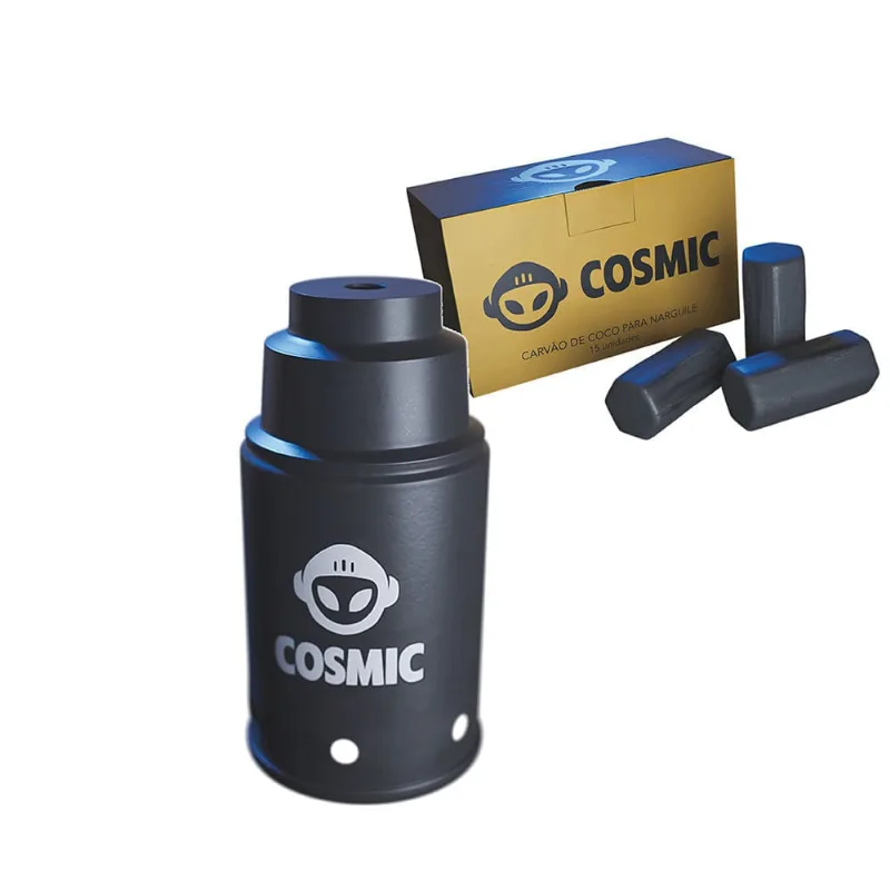 kit Carvão de Coco 250g Longa Duração e Abafador Preto Pequeno/Médio em Alumínio - Cosmic
