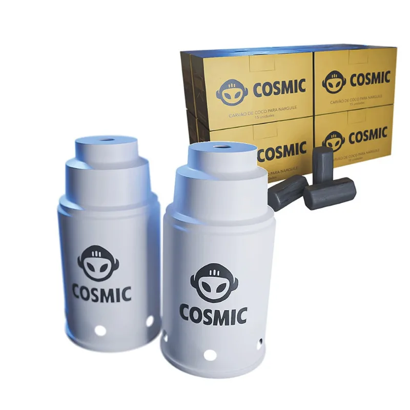 kit Carvão de Coco 2kg Longa Duração e 02 Abafador Branco Pequeno/Médio em Alumínio - Cosmic