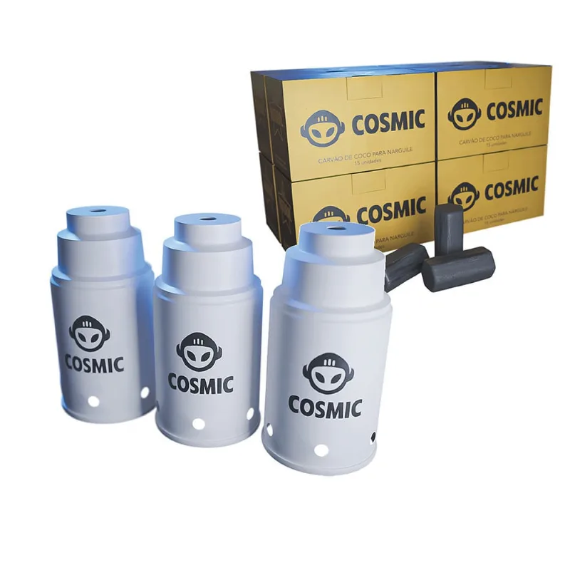 kit Carvão de Coco 2kg Longa Duração e 03 Abafador Branco Pequeno/Médio em Alumínio - Cosmic