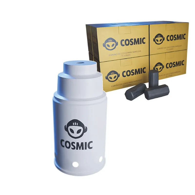 kit Carvão de Coco 2kg Longa Duração e Abafador Branco Pequeno/Médio em Alumínio - Cosmic