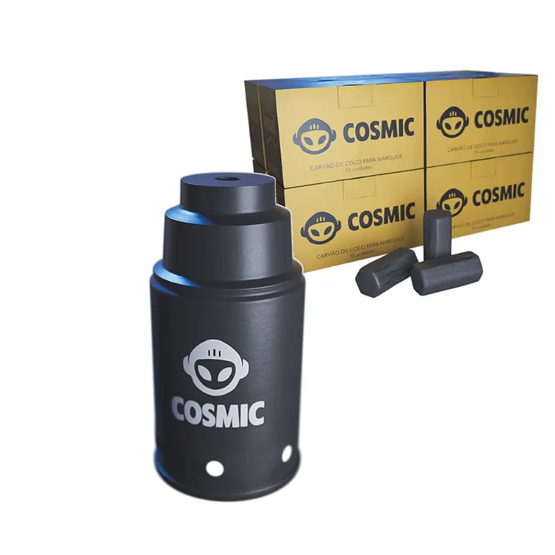 kit Carvão de Coco 2kg Longa Duração e Abafador Preto Pequeno/Médio em Alumínio - Cosmic