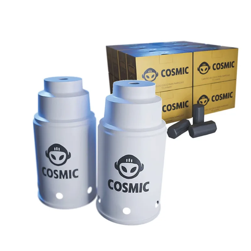 kit Carvão de Coco 4kg Longa Duração e 02 Abafador Branco Pequeno/Médio em Alumínio - Cosmic