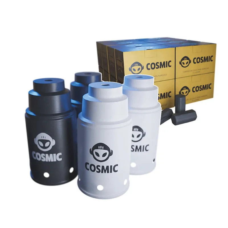 kit Carvão de Coco 4kg Longa Duração e 04 Abafador Branco/Preto Pequeno/Médio em Alumínio - Cosmic