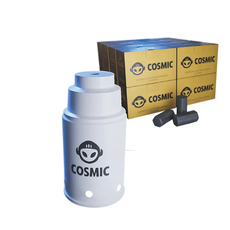 kit Carvão de Coco 4kg Longa Duração e Abafador Branco Pequeno/Médio em Alumínio - Cosmic