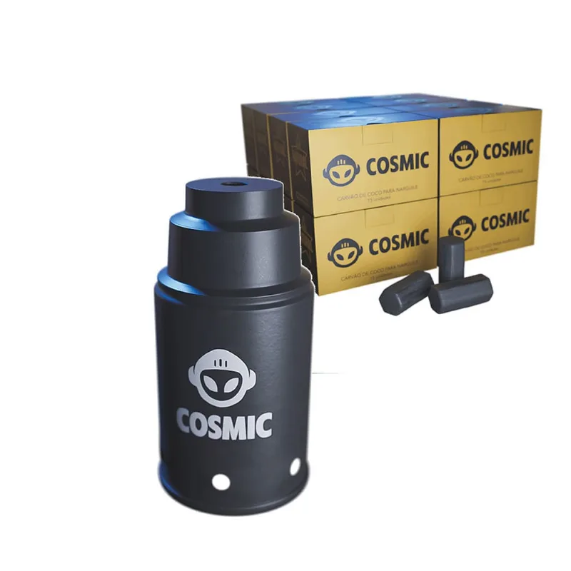 kit Carvão de Coco 4kg Longa Duração e Abafador Preto Pequeno/Médio em Alumínio - Cosmic
