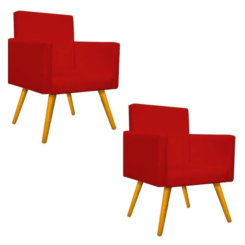 Kit 02 Poltronas Beatriz Palito Mel Corano Vermelho