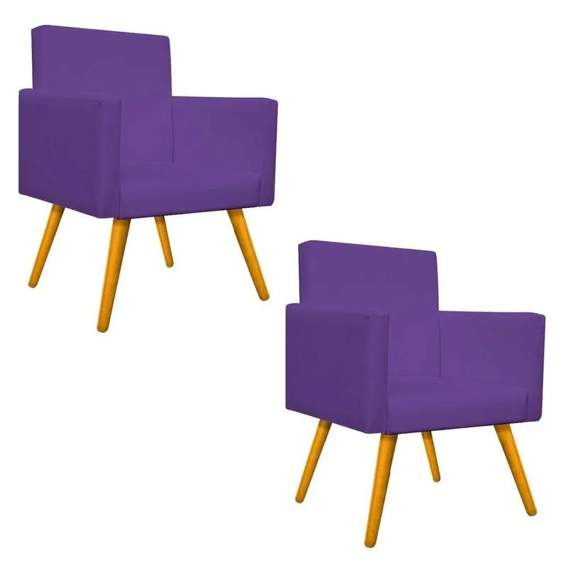 Kit 02 Poltronas Beatriz Palito Mel Corano Roxo