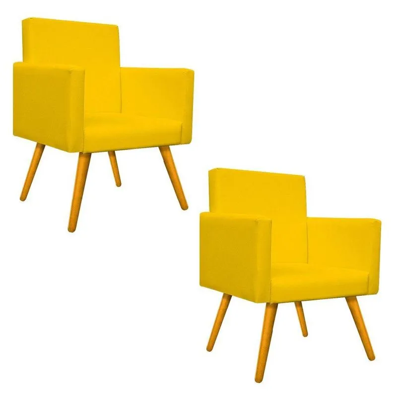 Kit 02 Poltronas Beatriz Palito Mel Corano Amarelo