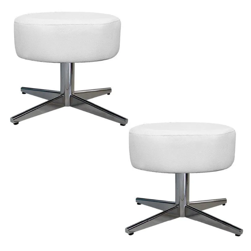 Kit 02 Puffs Sofia Base Giratória Metal Branco Adj Decor