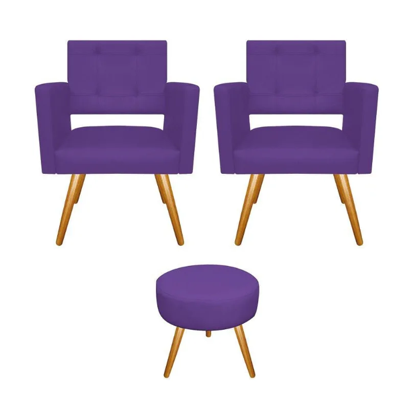 Kit 02 Poltronas Gênesis E Puff Sofia Mel Roxo