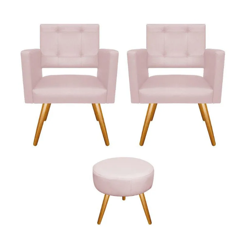 Kit 02 Poltronas Gênesis E Puff Sofia Mel Rosa Bebê