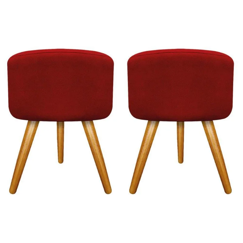 Kit 02 Puffs Carol Palito Mel Suede Vermelho Adj Decor