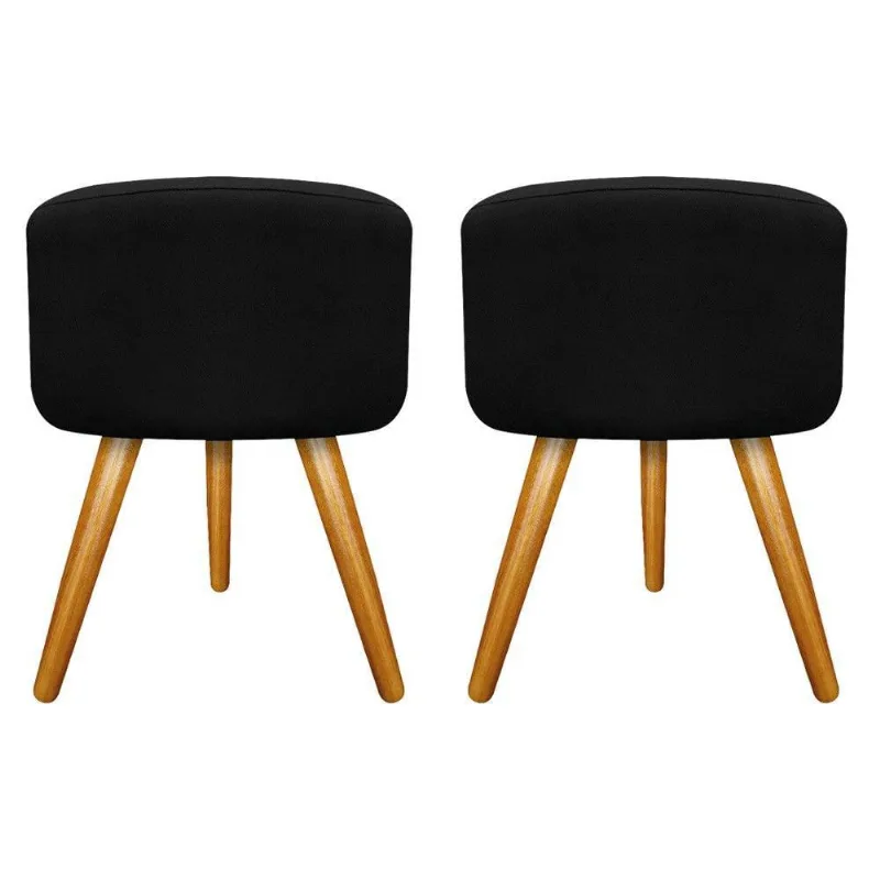 Kit 02 Puffs Carol Palito Mel Suede Preto Adj Decor