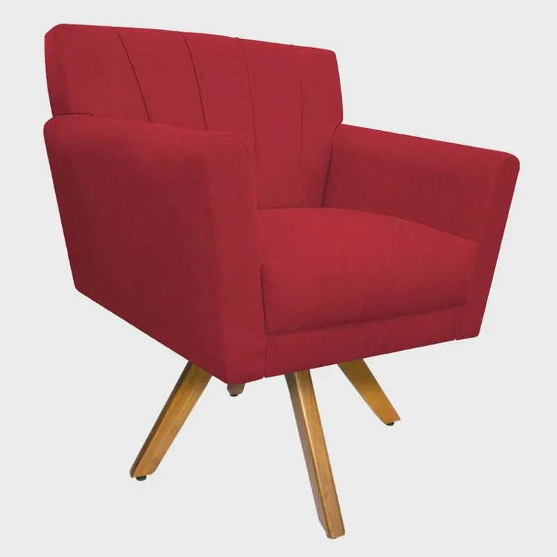 Poltrona Laura Base Giratória de Madeira Suede Vermelho - adj Decor