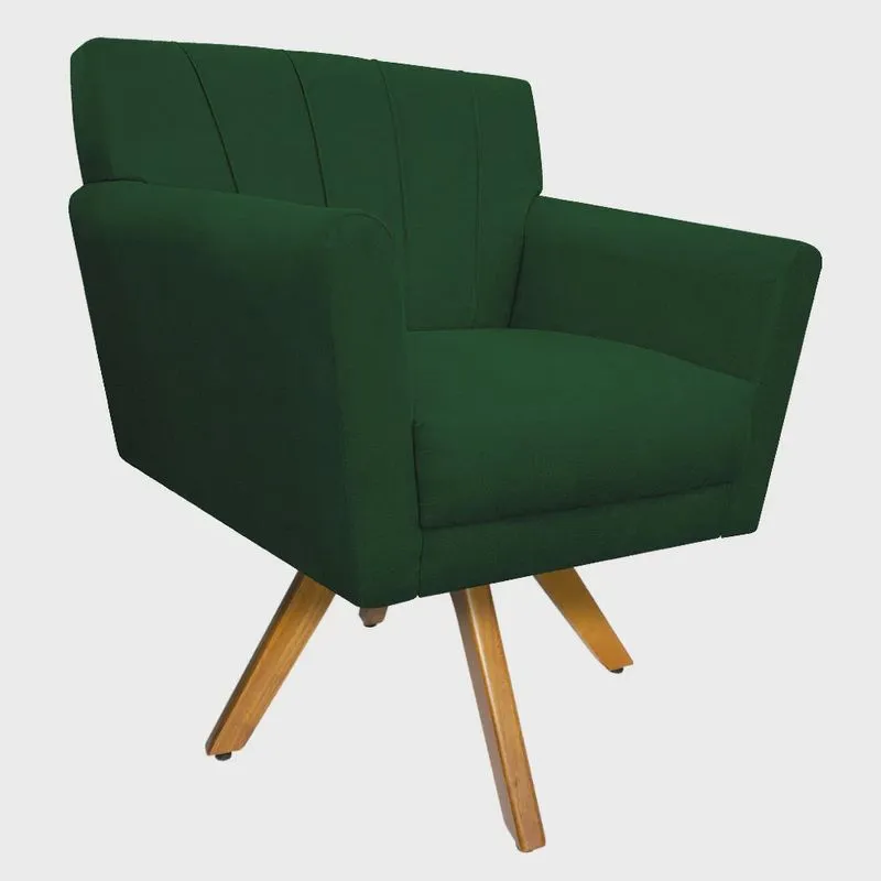 Poltrona Laura Base Giratória de Madeira Suede Verde - adj Decor