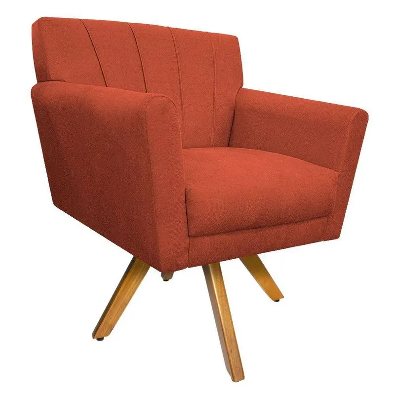 Poltrona Laura Base Giratória de Madeira Suede Terracota