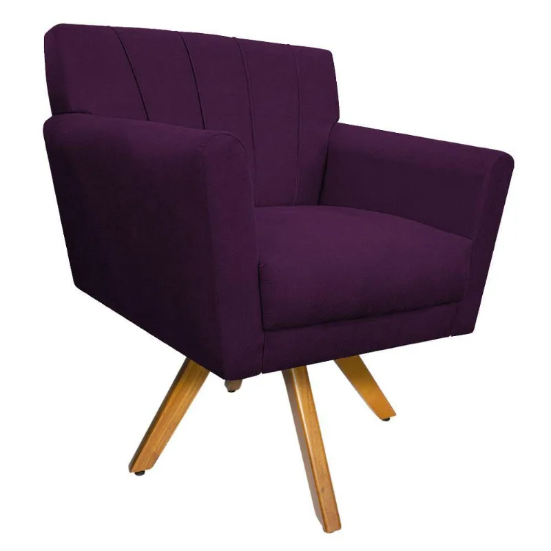 Poltrona Laura Base Giratória Madeira Suede Roxo Doce Sonho