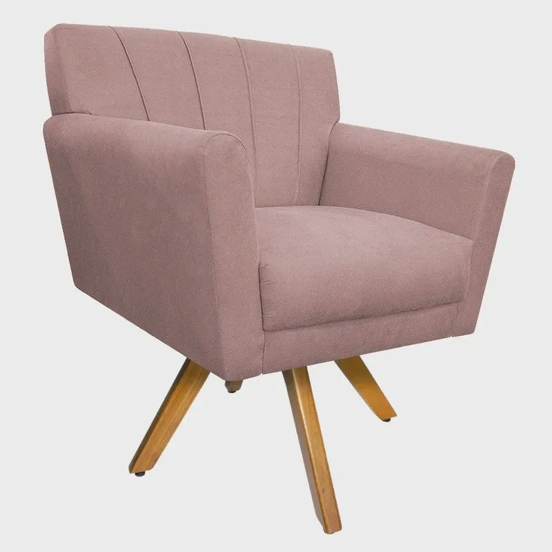 Poltrona Laura Base Giratória de Madeira Suede Rosê - adj Decor
