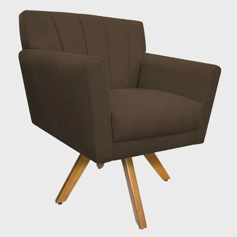 Poltrona Laura Base Giratória de Madeira Suede Marrom - adj Decor