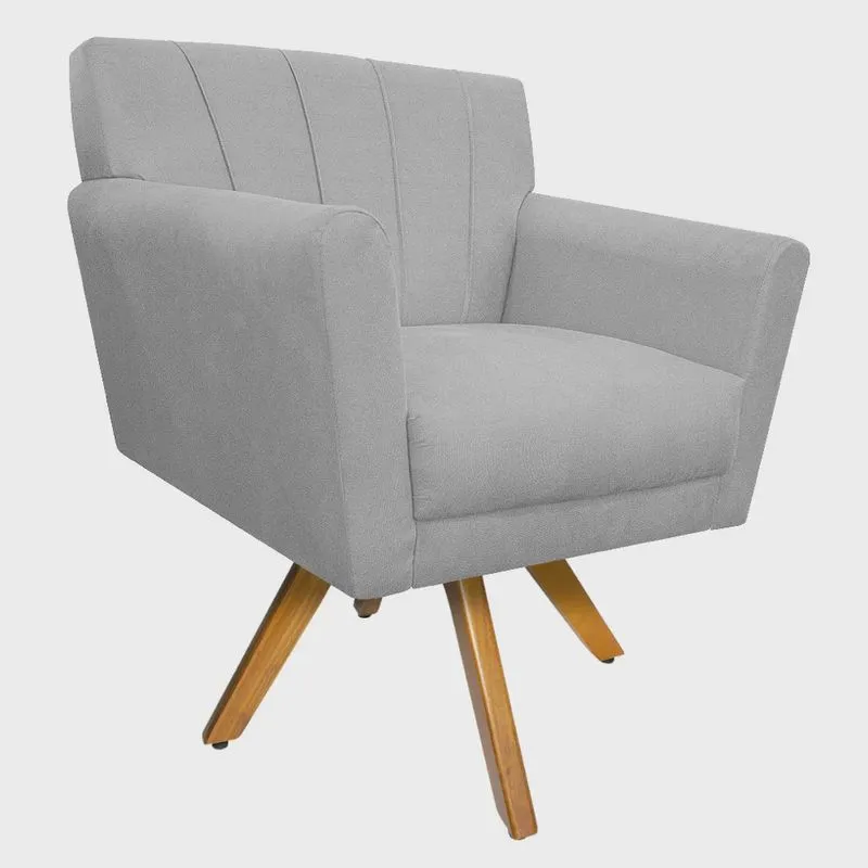 Poltrona Laura Base Giratória de Madeira Suede Branco - adj Decor