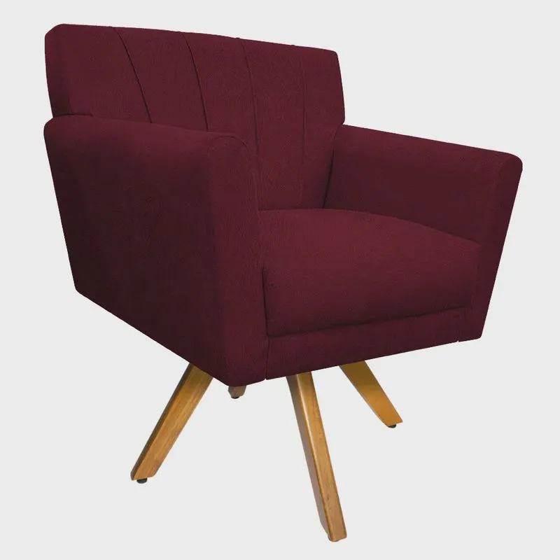 Poltrona Laura Base Giratória de Madeira Suede Bordô - adj Decor