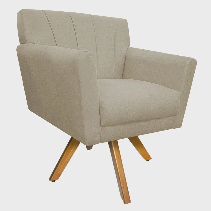 Poltrona Laura Base Giratória de Madeira Suede Bege - adj Decor