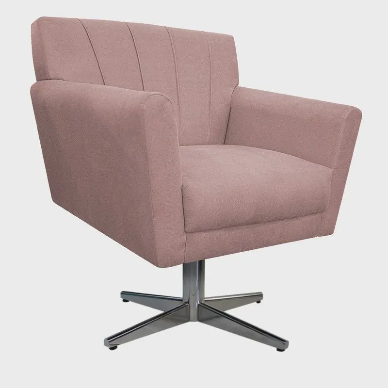 Poltrona Laura Base Giratória de Metal Suede Rosê - adj Decor