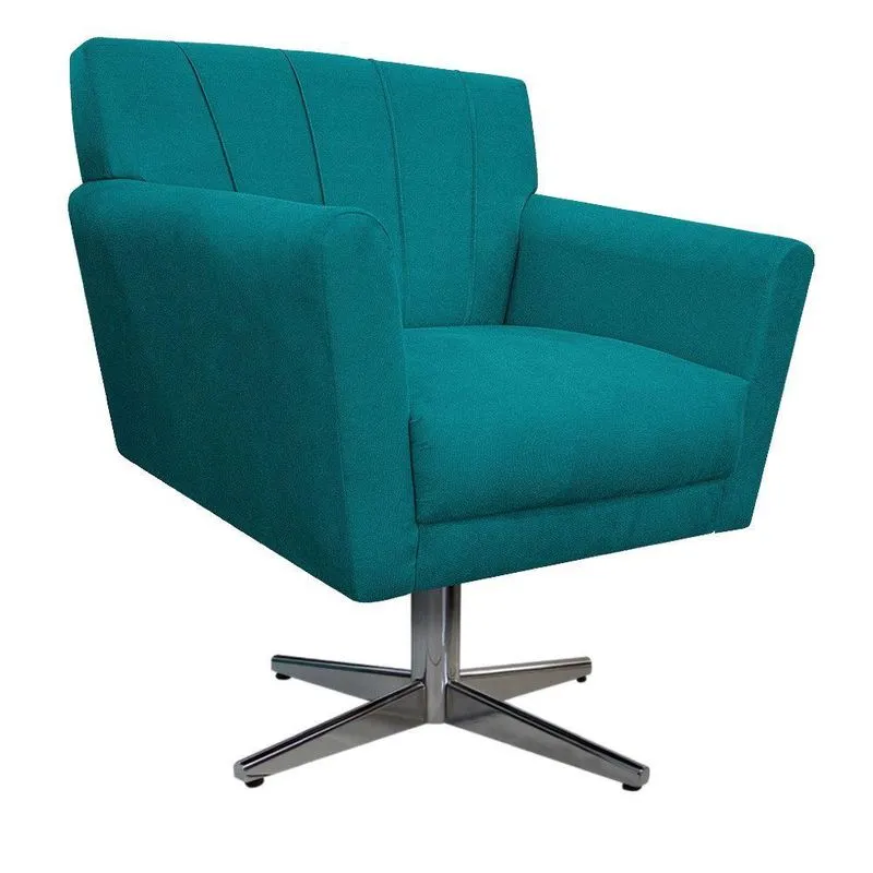Poltrona Laura Base Giratória de Metal Suede Azul Turquesa