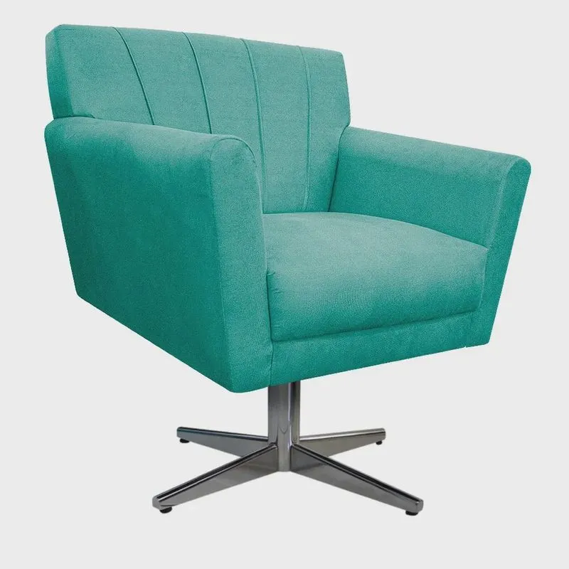 Poltrona Laura Base Giratória de Metal Suede Azul Tiffany - Amarena Móveis