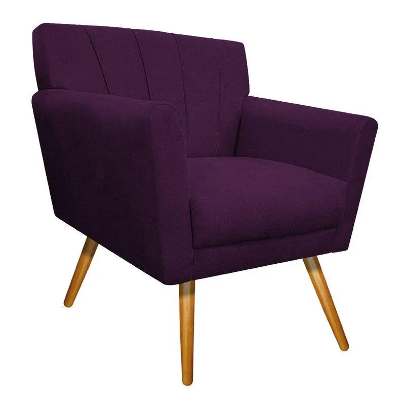 Poltrona Laura Pés Palito Mel Suede Roxo