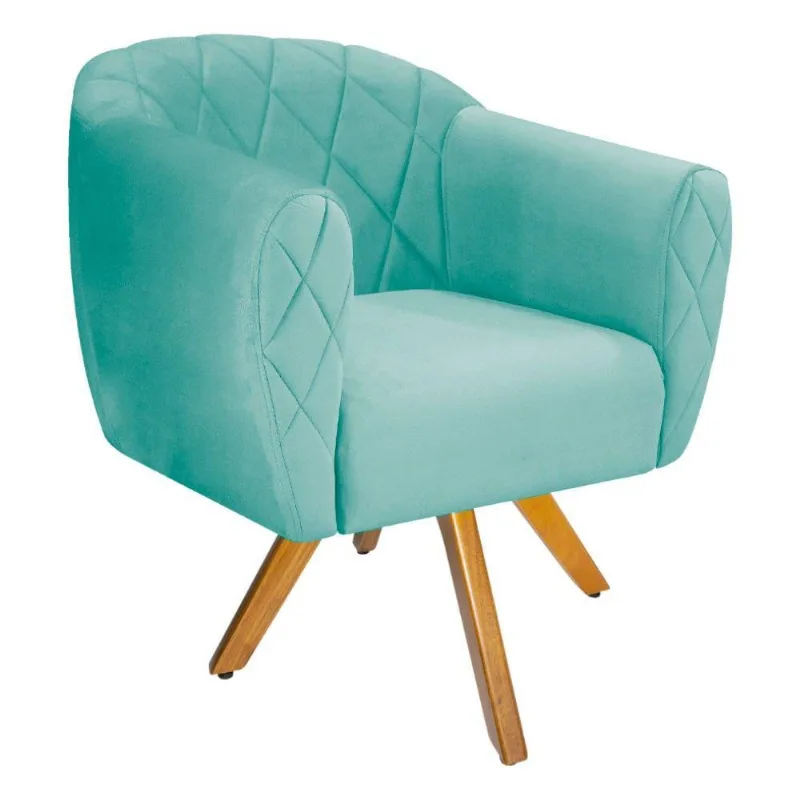 Poltrona Helena Giratória De Madeira Azul Tiffany Doce Sonho