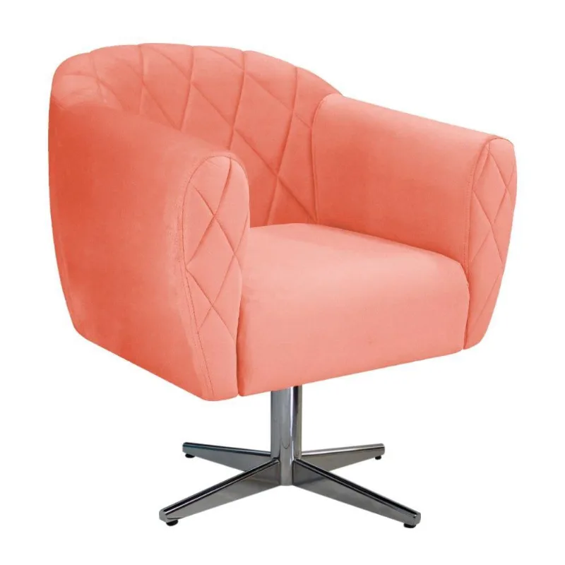 Poltrona Helena Base Giratória Metal Suede Coral Doce Sonho