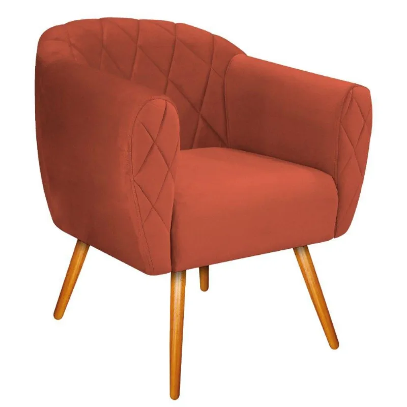 Poltrona Helena Pés Palito Mel Suede Terracota Doce Sonho