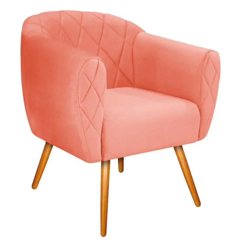Poltrona Helena Pés Palito Mel Suede Coral Doce Sonho Móveis