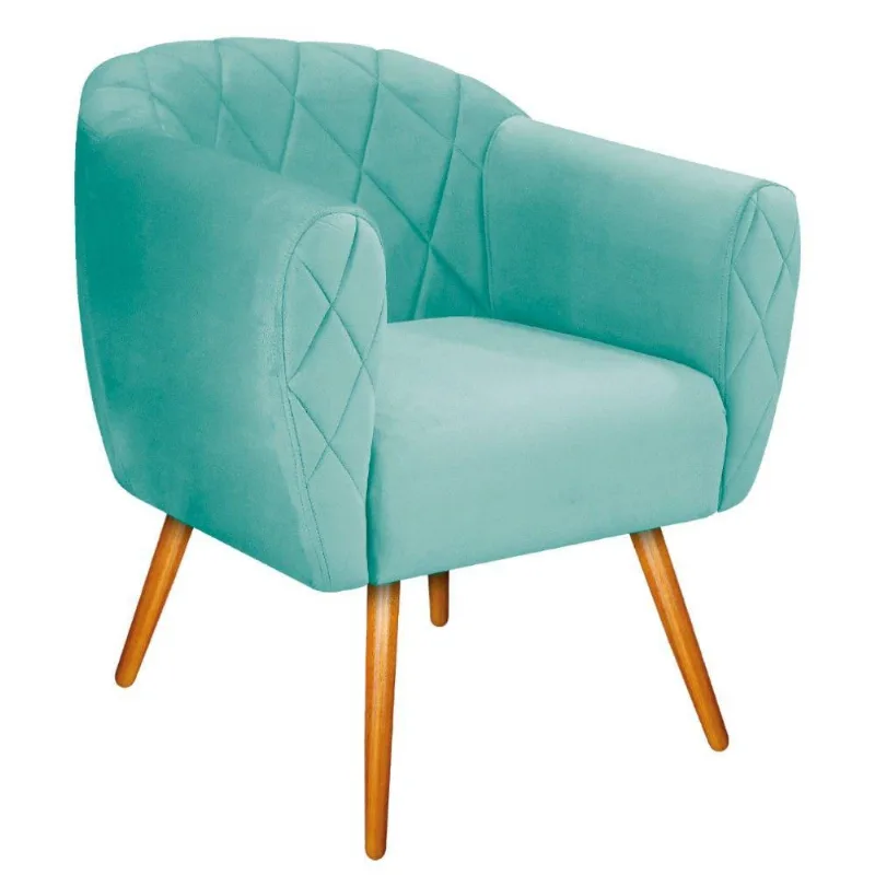 Poltrona Helena Pés Palito Mel Suede Azul Tiffany Doce Sonho