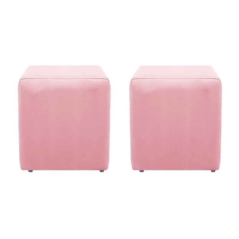 Kit 02 Puffs Decorativos Dado Suede Rosa Bebê