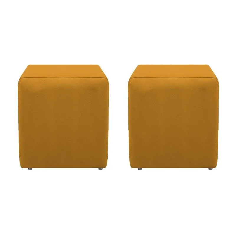 Kit 02 Puffs Decorativos Dado Suede Mostarda