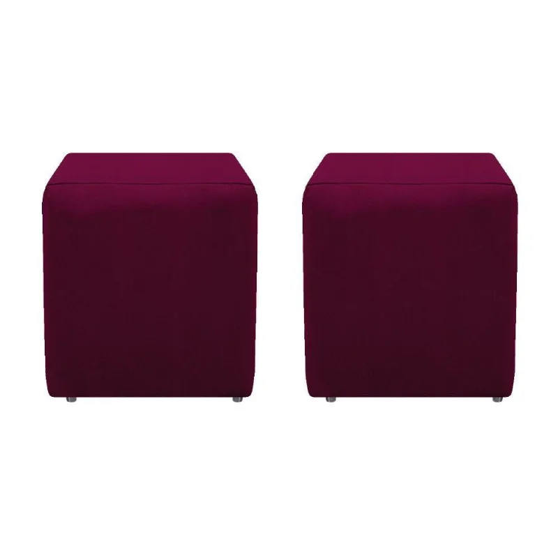 Kit 02 Puffs Decorativos Dado Suede Bordô