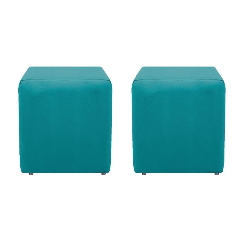 Kit 02 Puffs Decorativos Dado Suede Azul Turquesa