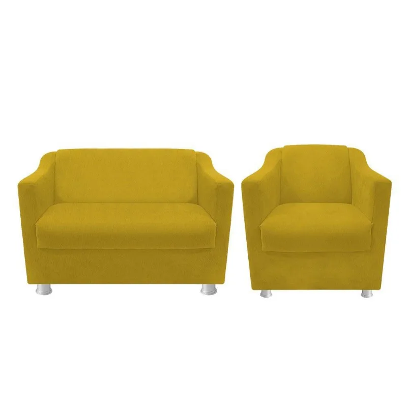 Kit Poltrona e Namoradeira Tilla Suede Amarelo Adj Decor