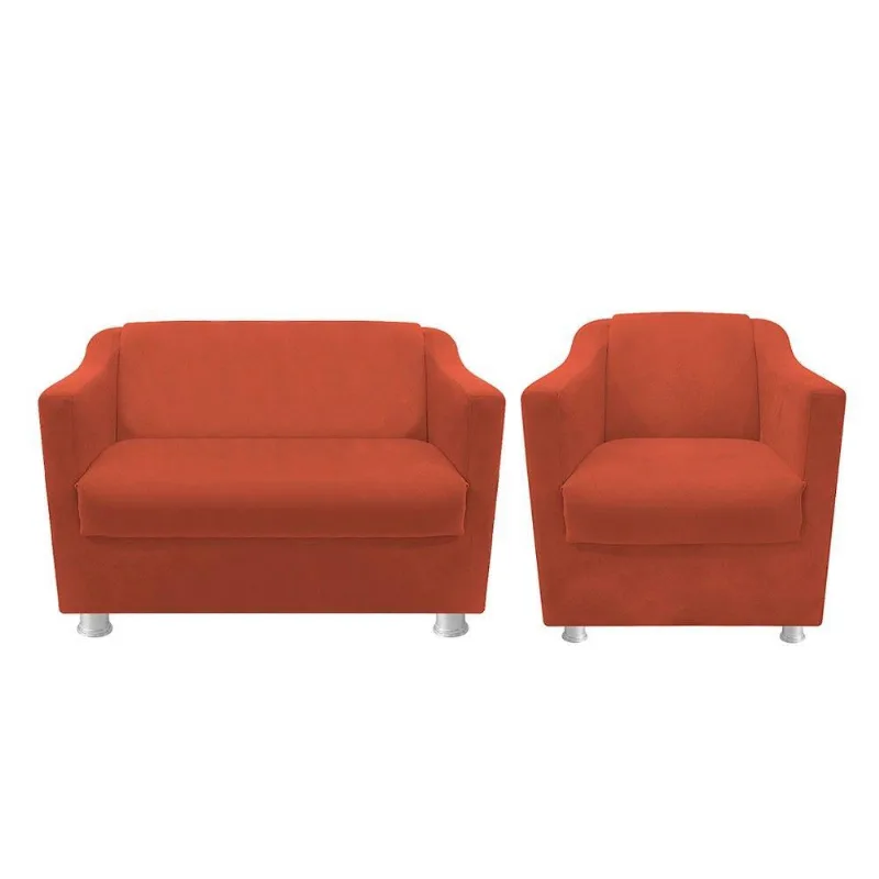 Kit Poltrona e Namoradeira Tilla Suede Terracota Adj Decor