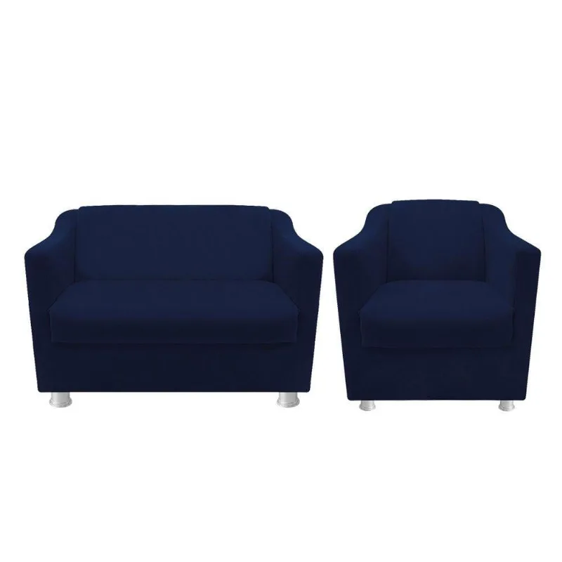Kit Poltrona e Namoradeira Tilla Suede Azul Adj Decor