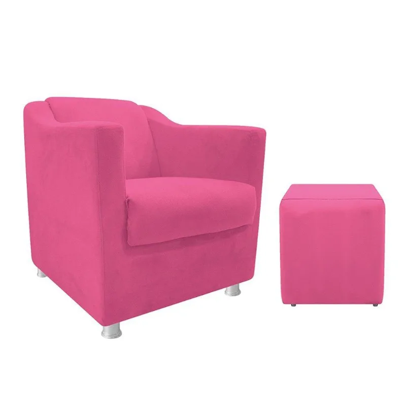 Kit Poltrona Tilla e Puff Dado Corano Pink Adj Decor