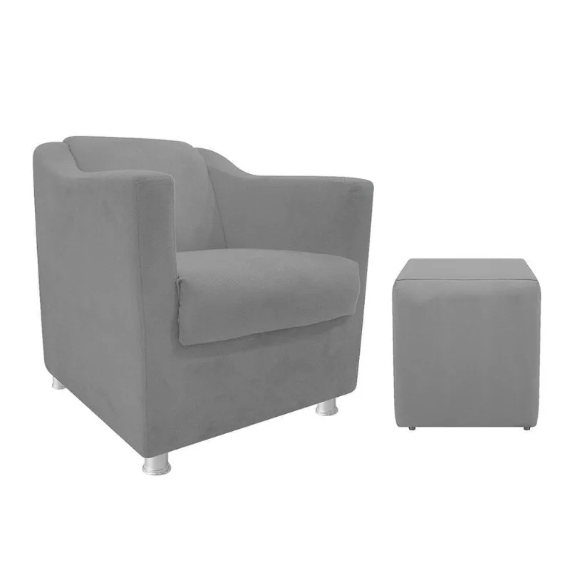 Kit Poltrona Tilla e Puff Dado Corano Cinza Adj Decor